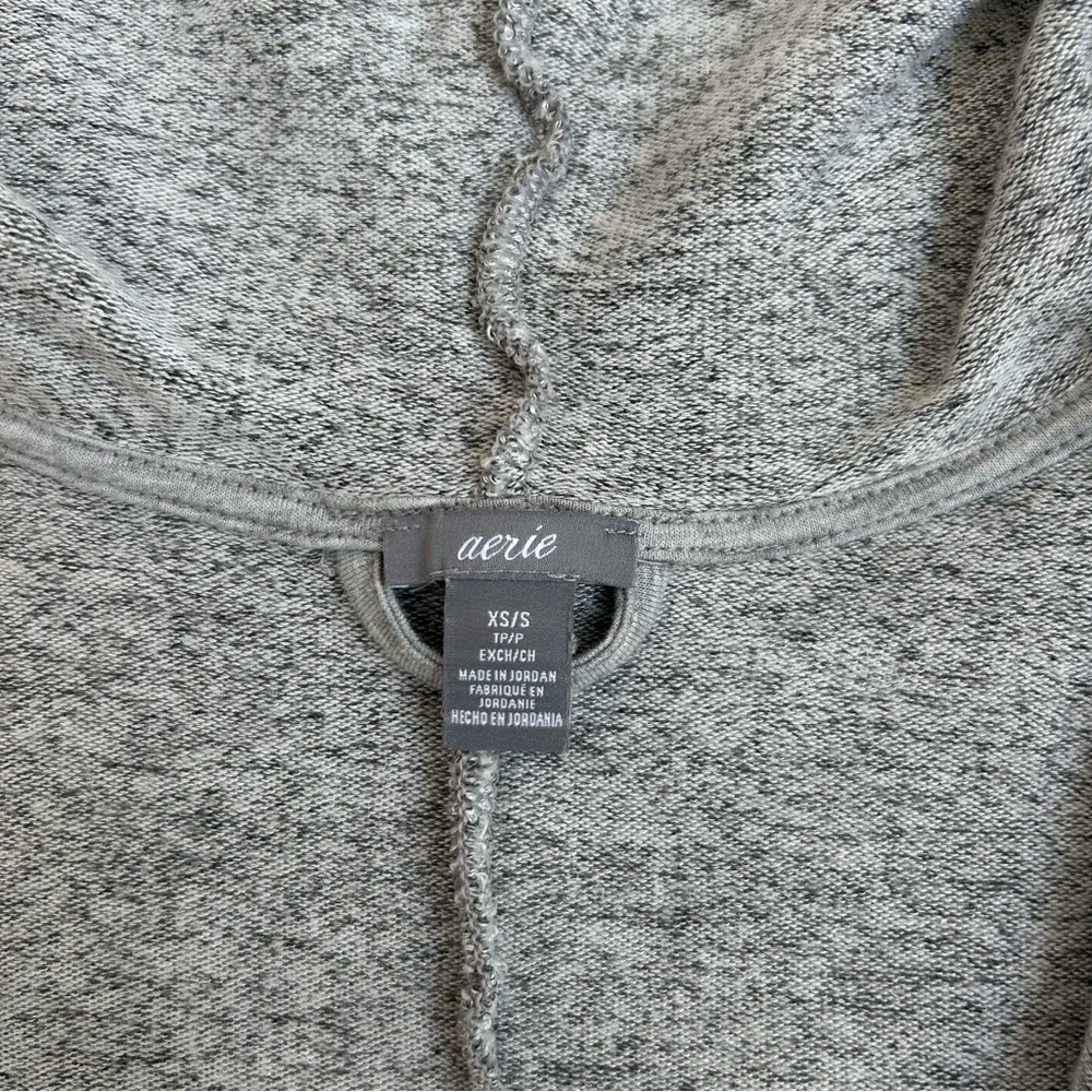 AERIE Comfy Gray Hooded Cardigan with Belt - Picture 7 of 15